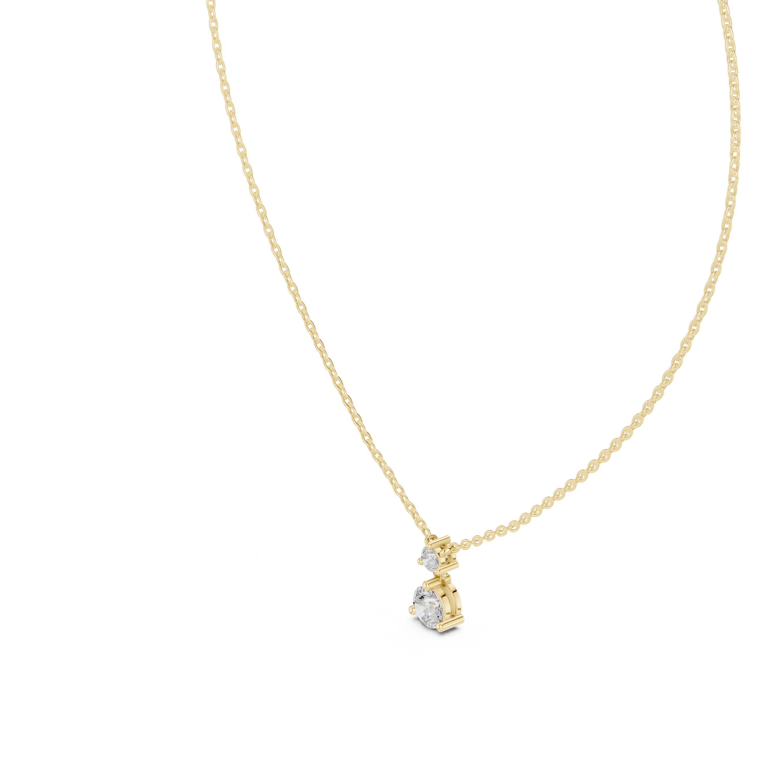 Minimal two stone diamond drop pendant in gold with lab grown diamonds by Signora Jewels