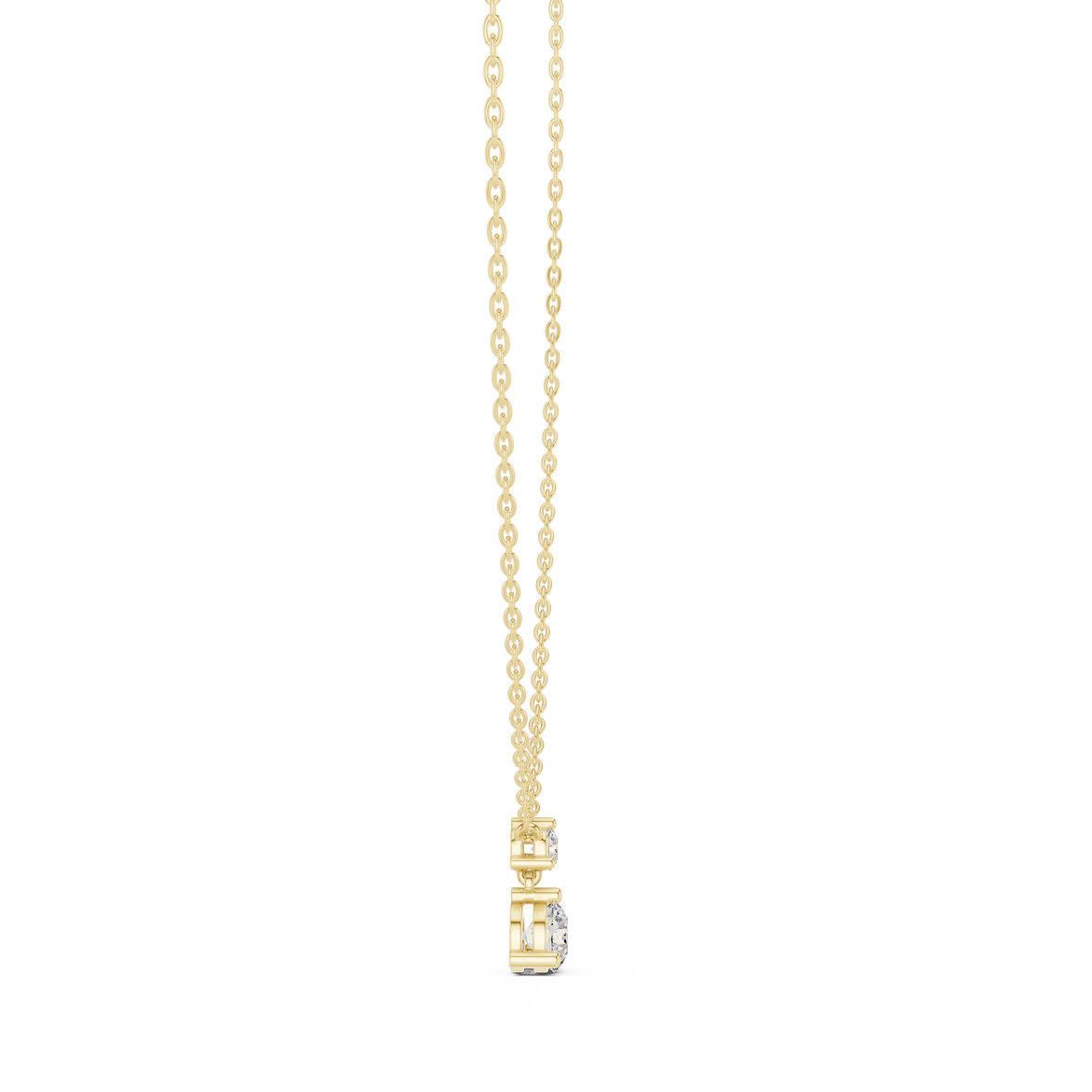 Minimal two stone diamond drop pendant in gold with lab grown diamonds by Signora Jewels