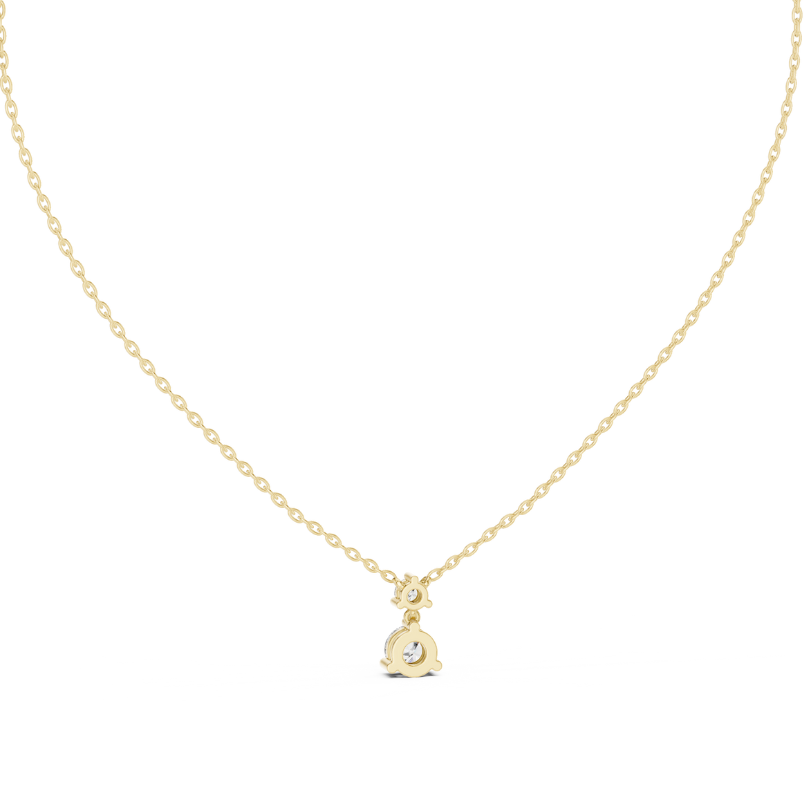 Minimal two stone diamond drop pendant in gold with lab grown diamonds by Signora Jewels