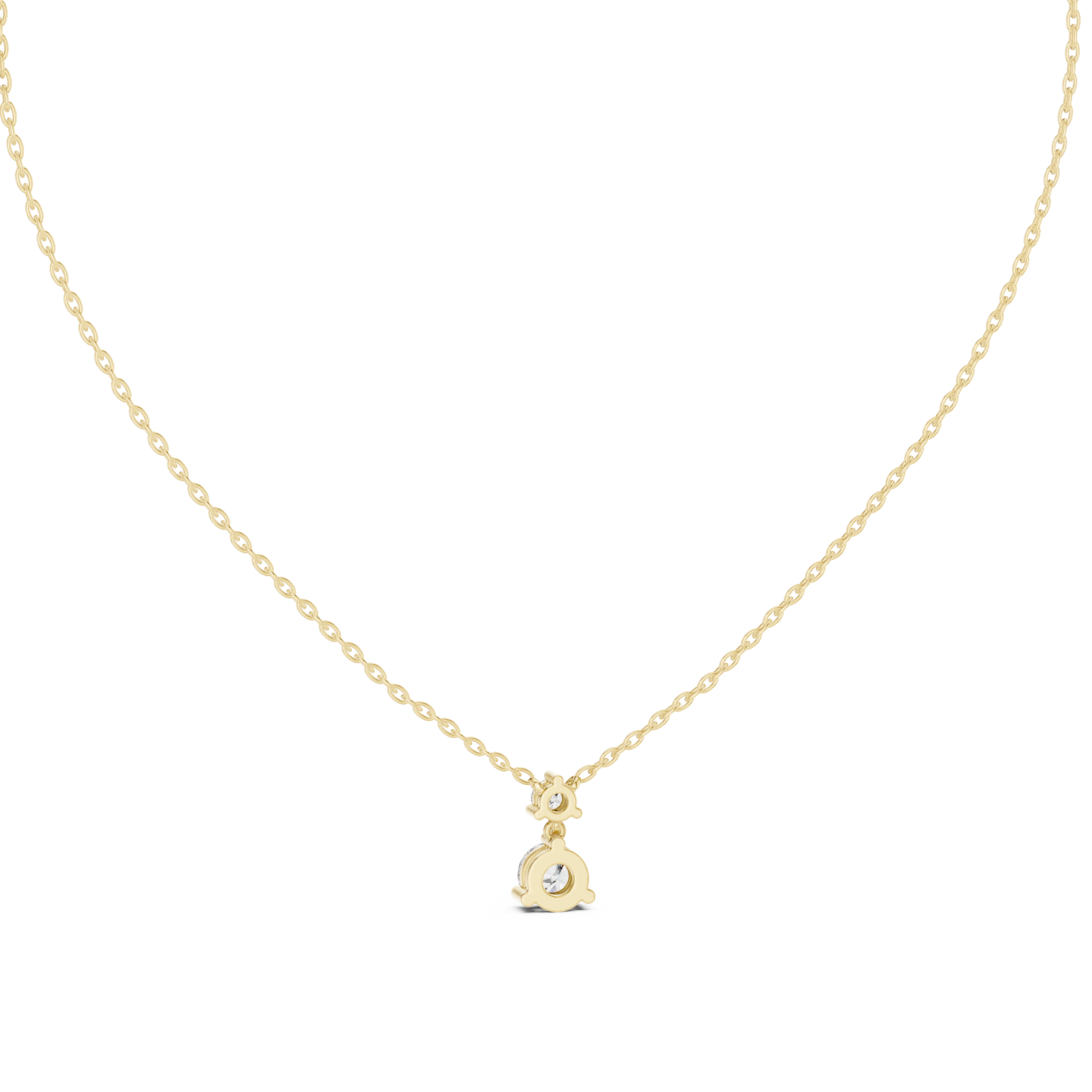 Minimal two stone diamond drop pendant in gold with lab grown diamonds by Signora Jewels