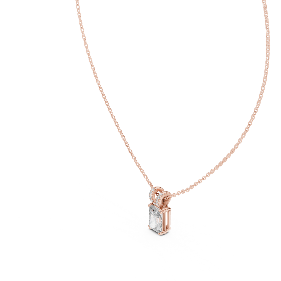 Minimal radiant cut solitaire diamond pendant in gold with lab grown diamond by Signora Jewels