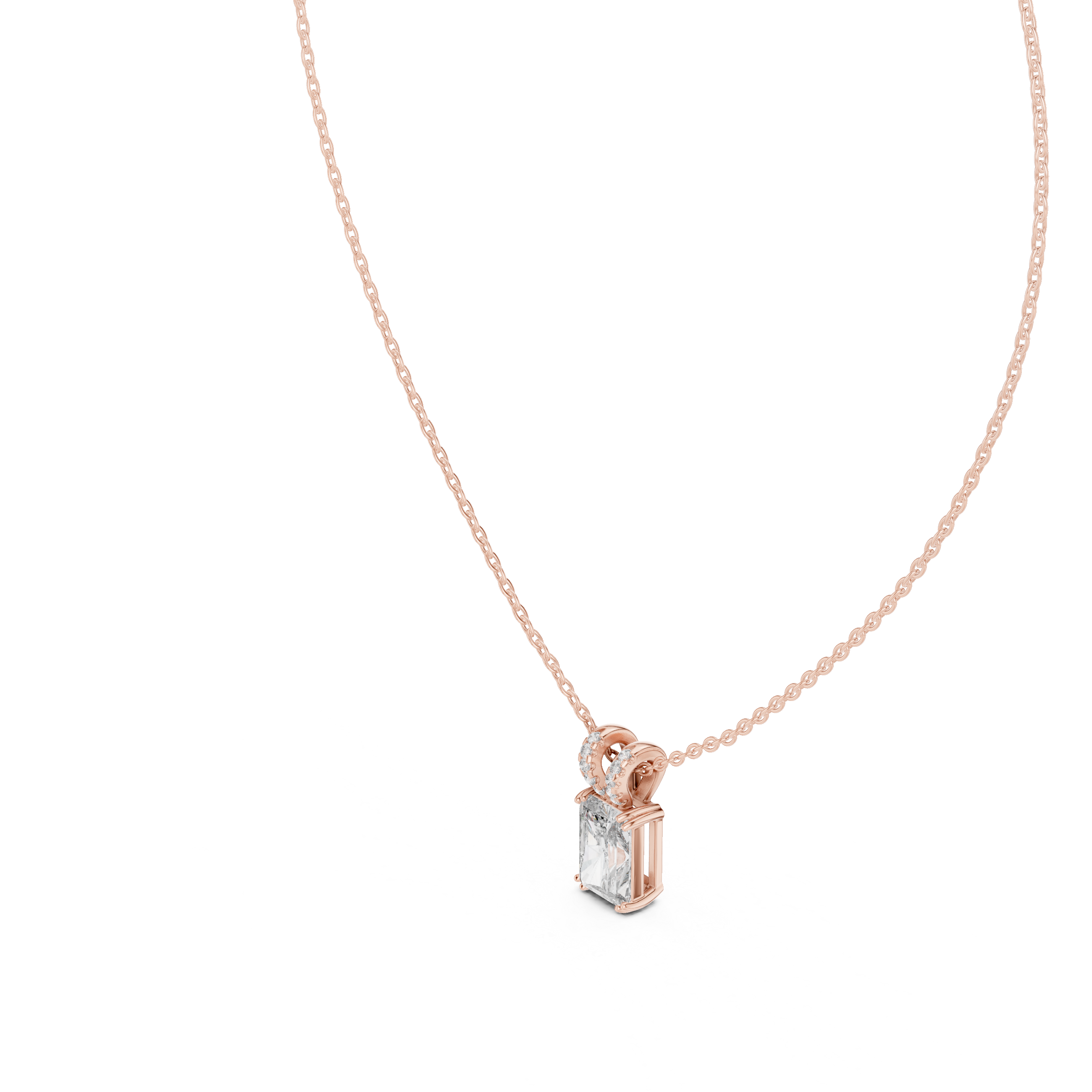 Minimal radiant cut solitaire diamond pendant in gold with lab grown diamond by Signora Jewels