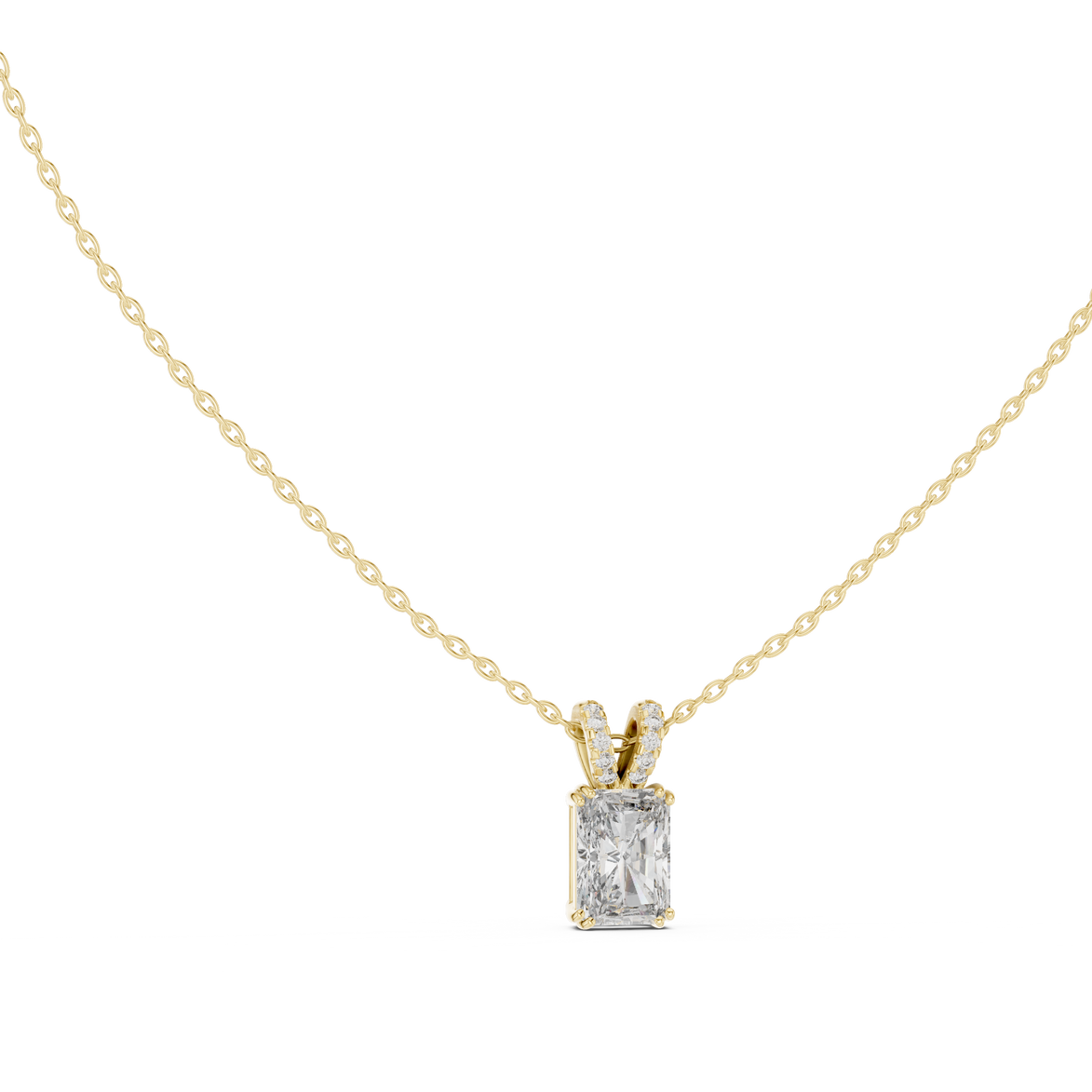 Minimal radiant cut solitaire diamond pendant in gold with lab grown diamond by Signora Jewels