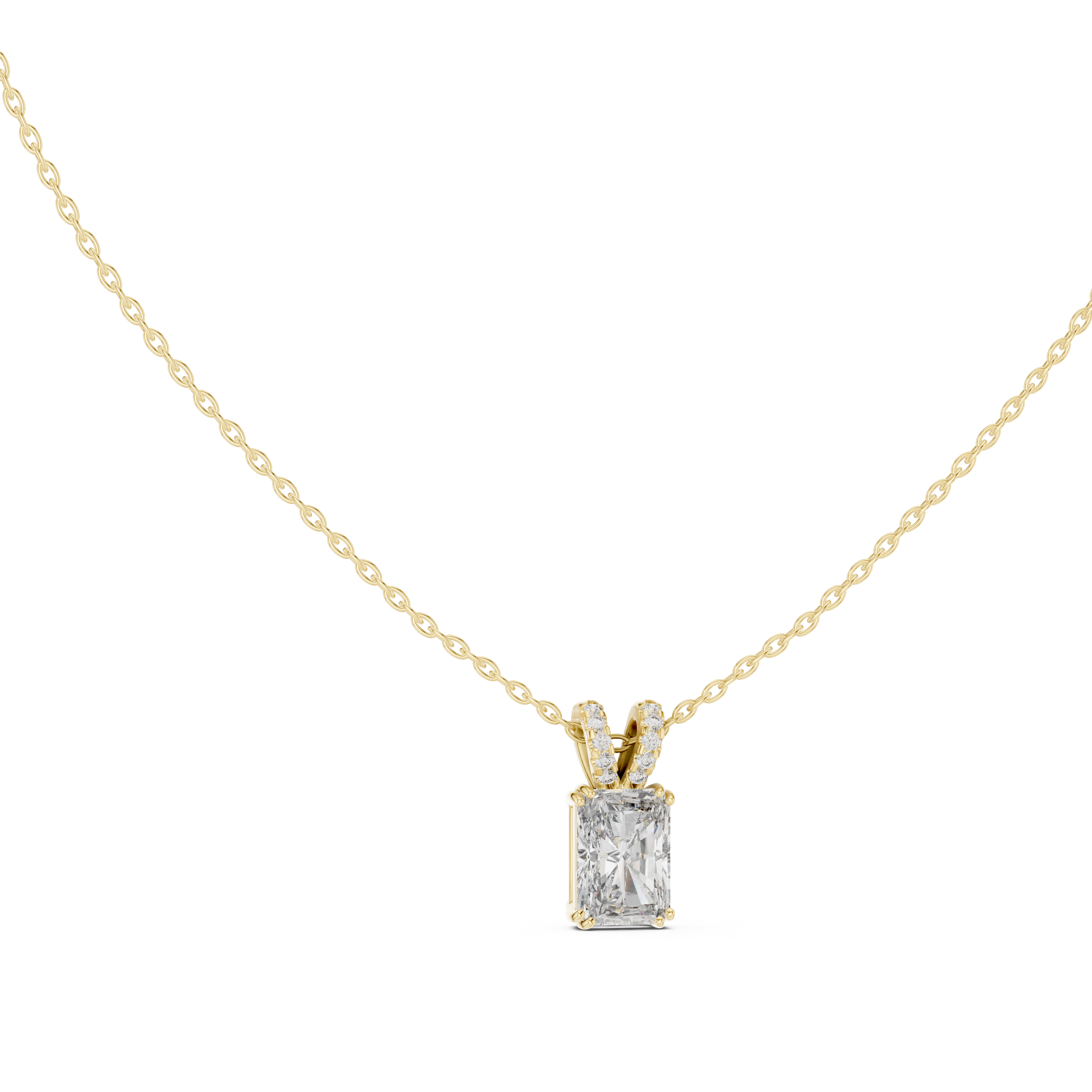 Minimal radiant cut solitaire diamond pendant in gold with lab grown diamond by Signora Jewels