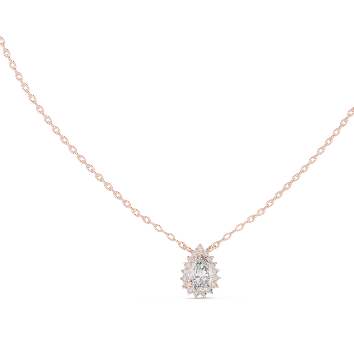 Elegant pear cut halo diamond pendant in gold with lab grown diamonds by Signora Jewels