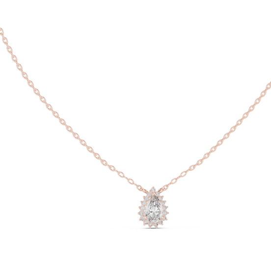pear diamond halo pendant in rose gold