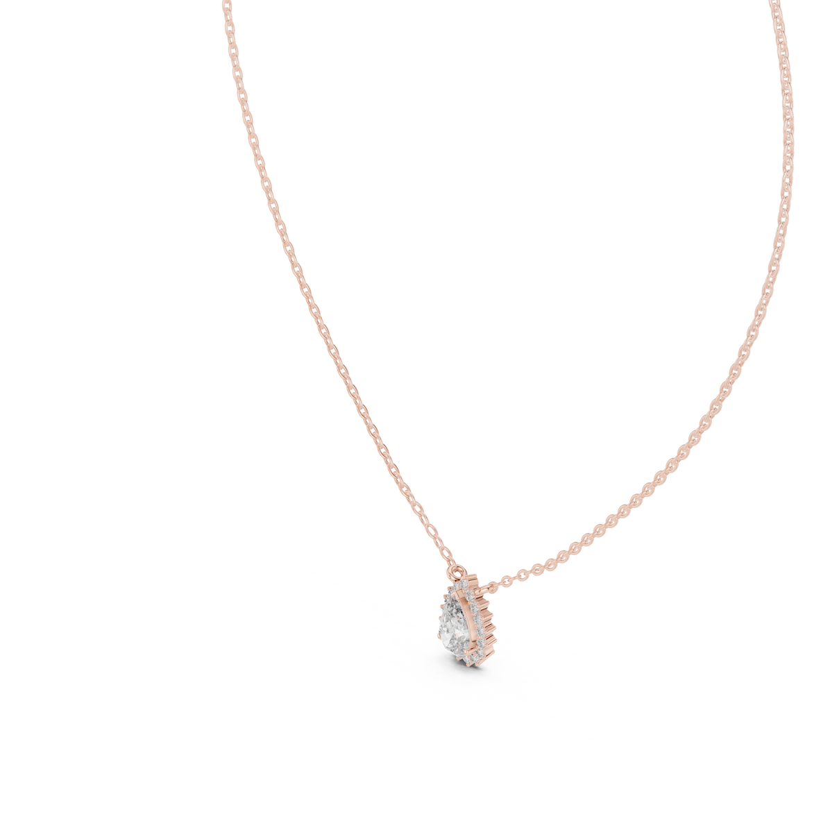 Elegant pear cut halo diamond pendant in gold with lab grown diamonds by Signora Jewels