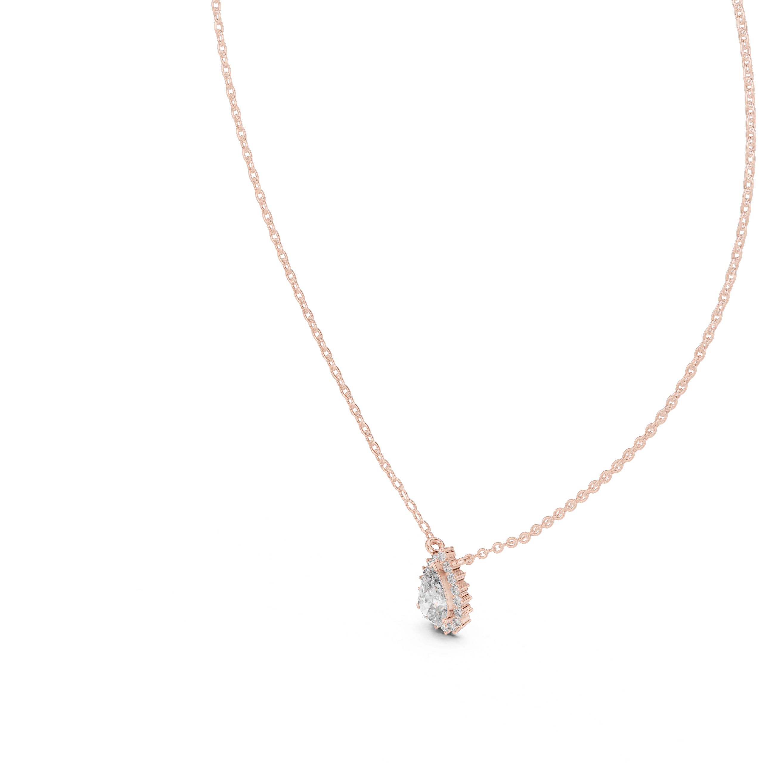 Elegant pear cut halo diamond pendant in gold with lab grown diamonds by Signora Jewels