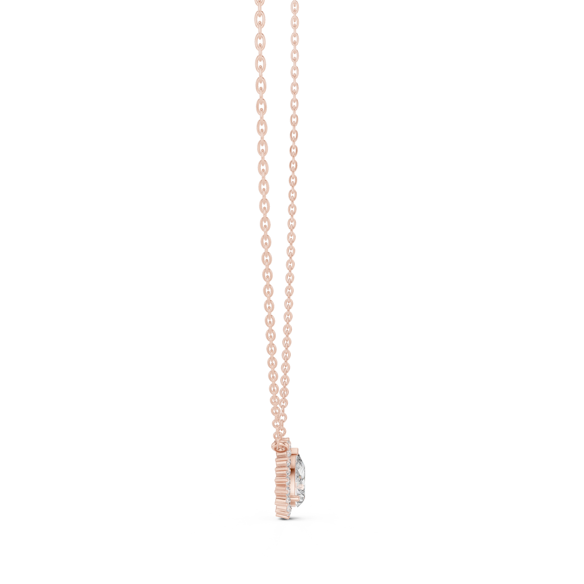 Elegant pear cut halo diamond pendant in gold with lab grown diamonds by Signora Jewels
