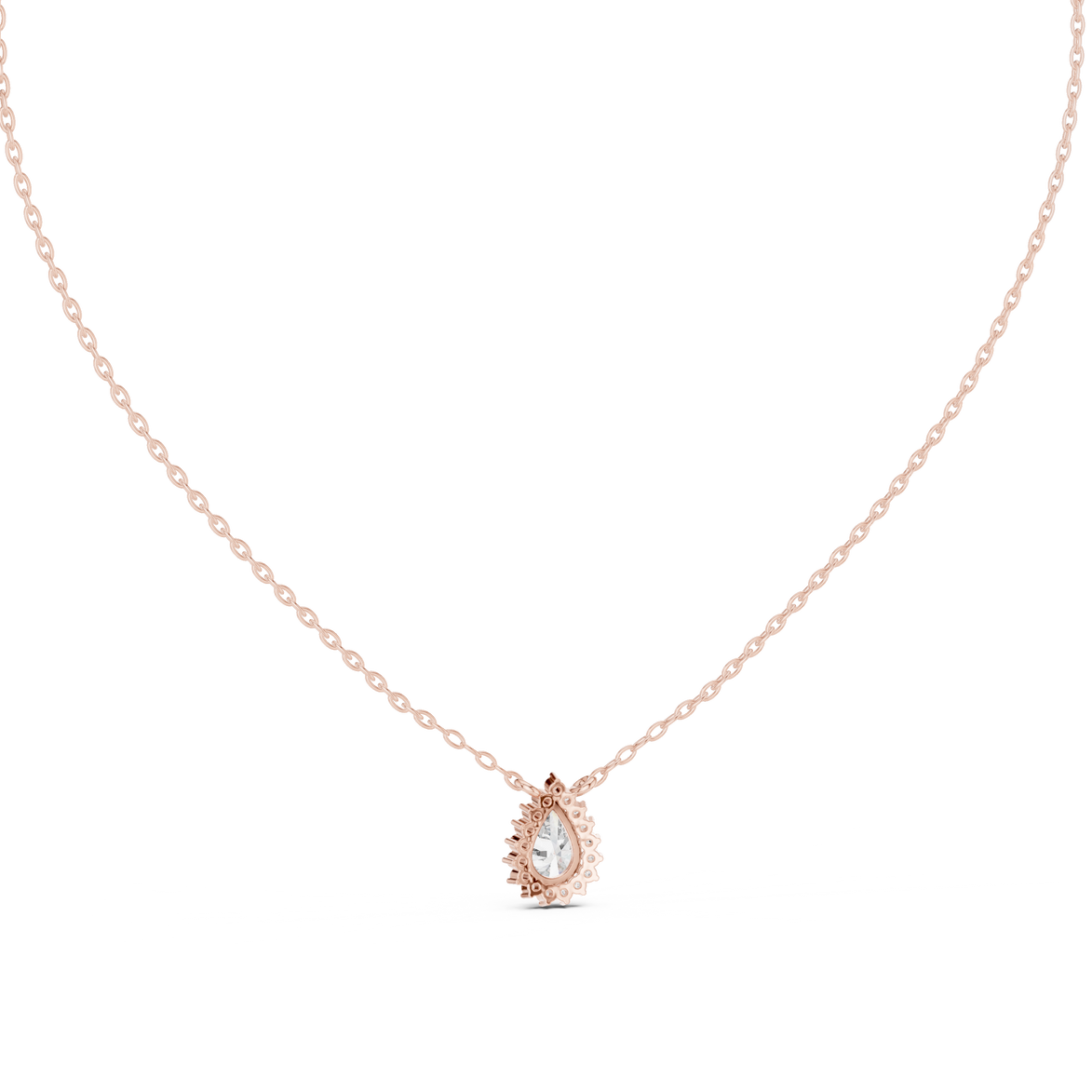 Elegant pear cut halo diamond pendant in gold with lab grown diamonds by Signora Jewels