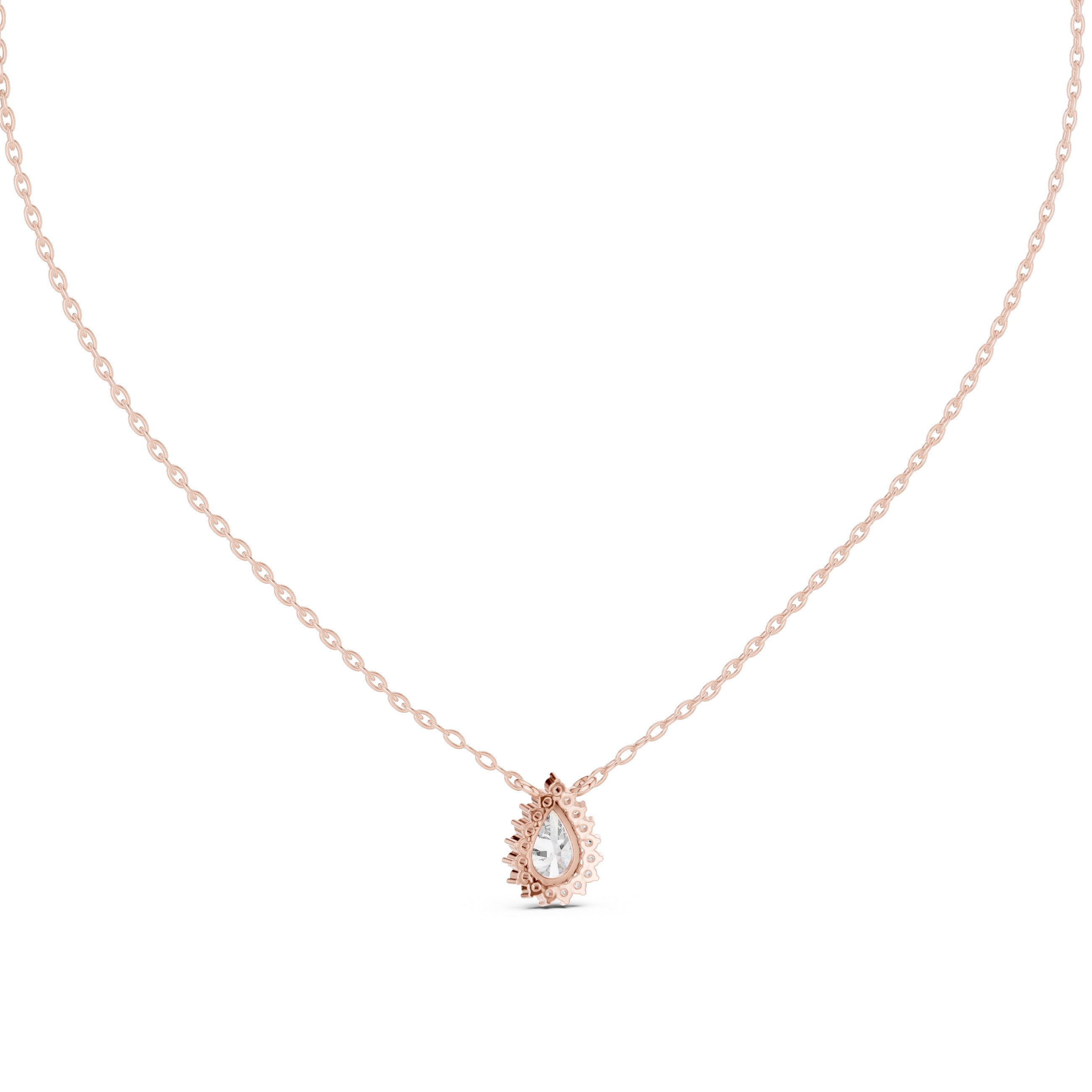 Elegant pear cut halo diamond pendant in gold with lab grown diamonds by Signora Jewels