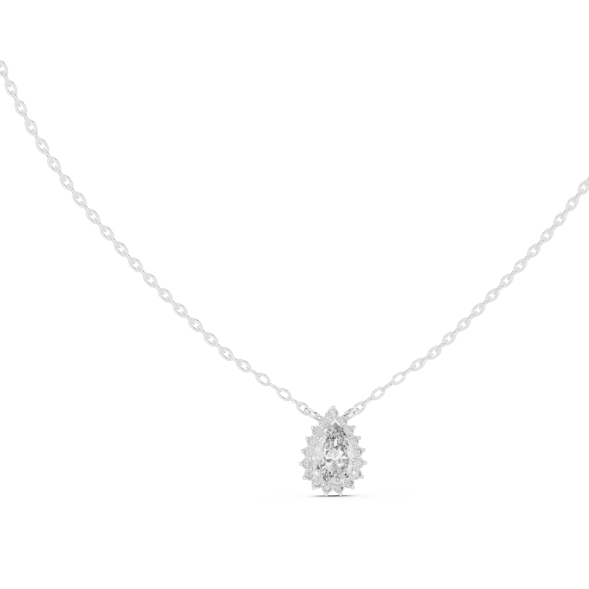 Elegant pear cut halo diamond pendant in gold with lab grown diamonds by Signora Jewels