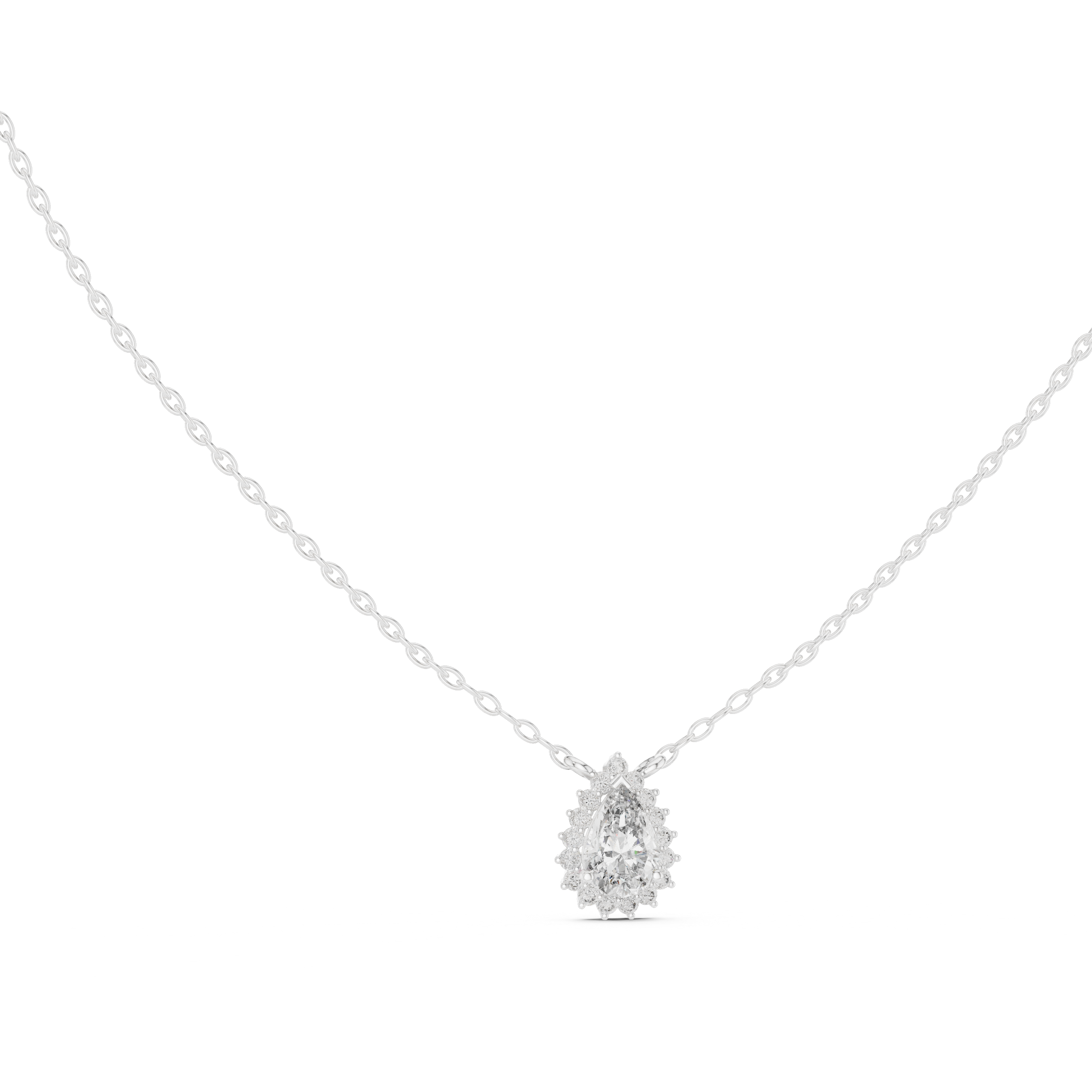 Elegant pear cut halo diamond pendant in gold with lab grown diamonds by Signora Jewels