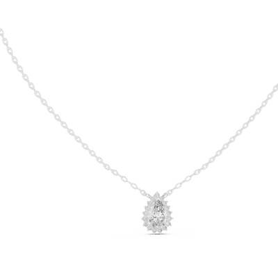 Elegant pear cut halo diamond pendant in gold with lab grown diamonds by Signora Jewels