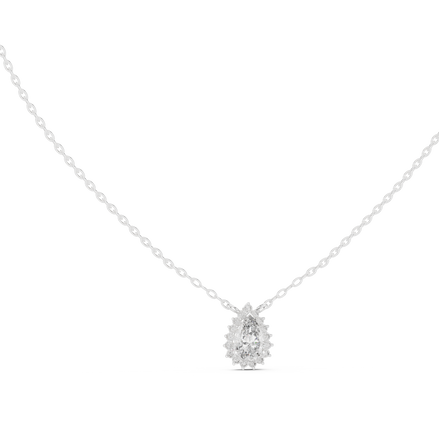 Elegant pear cut halo diamond pendant in gold with lab grown diamonds by Signora Jewels