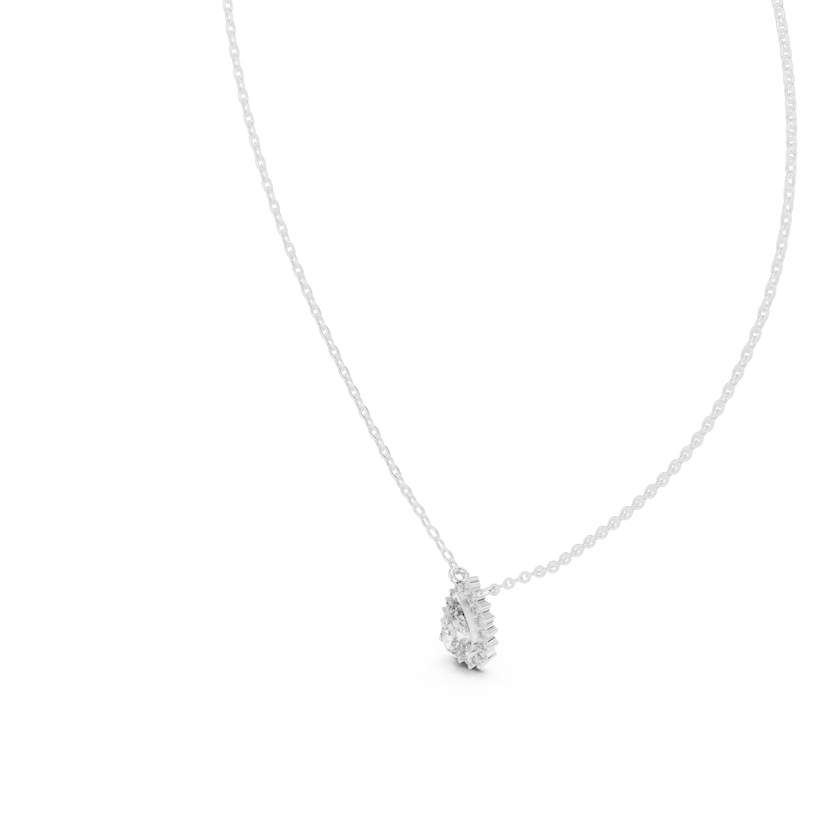 Elegant pear cut halo diamond pendant in gold with lab grown diamonds by Signora Jewels