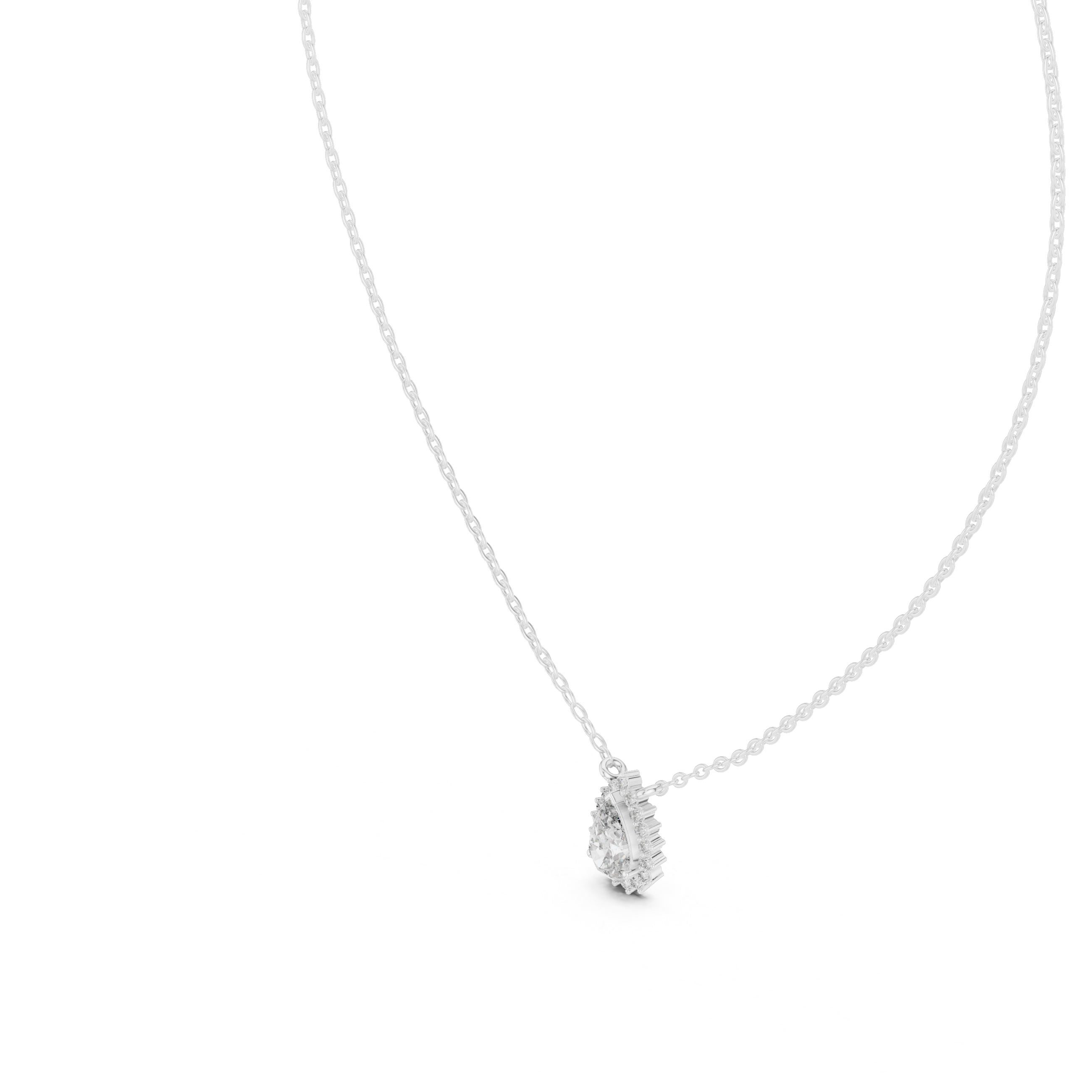 Elegant pear cut halo diamond pendant in gold with lab grown diamonds by Signora Jewels
