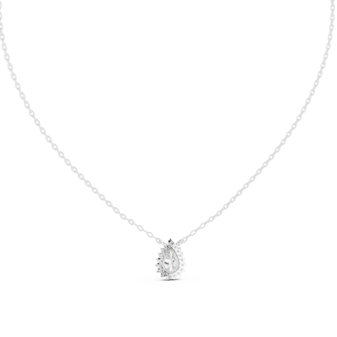 Elegant pear cut halo diamond pendant in gold with lab grown diamonds by Signora Jewels