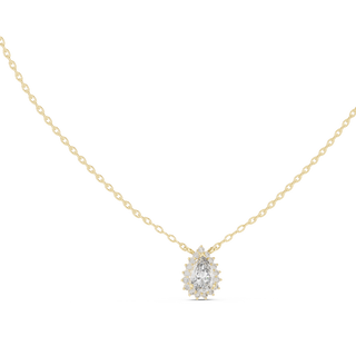 pear diamond halo pendant in yellow gold