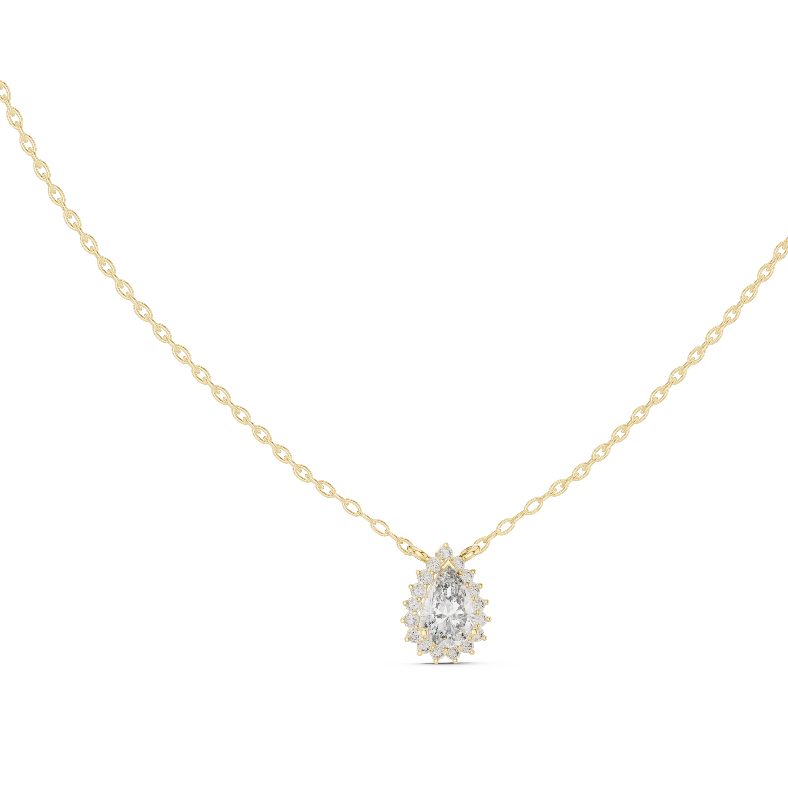Elegant pear cut halo diamond pendant in gold with lab grown diamonds by Signora Jewels