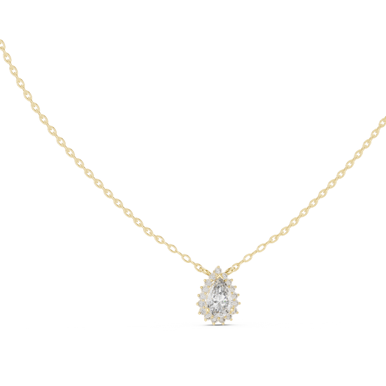 pear diamond halo pendant in yellow gold