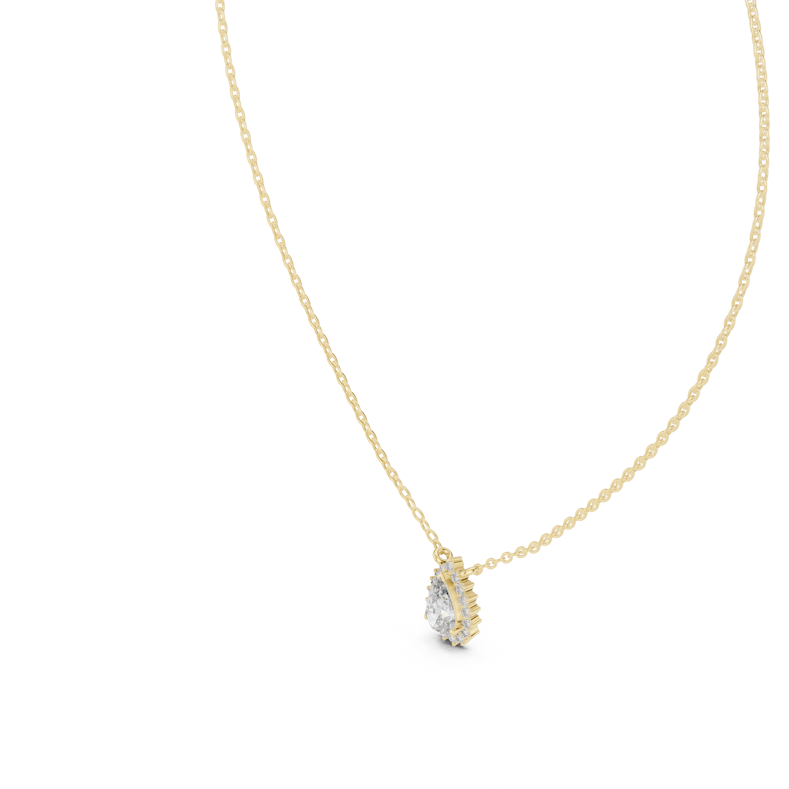 Elegant pear cut halo diamond pendant in gold with lab grown diamonds by Signora Jewels