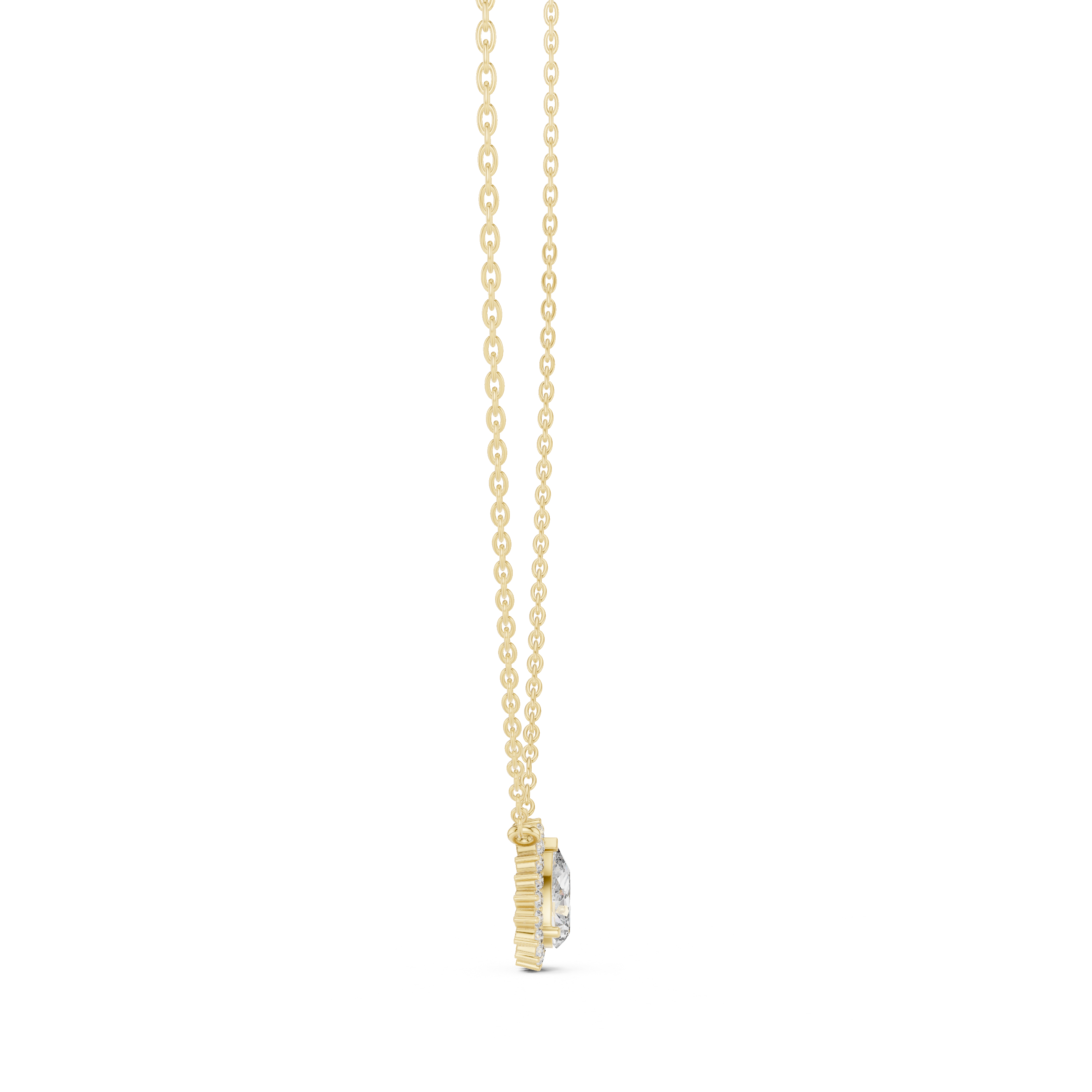 Elegant pear cut halo diamond pendant in gold with lab grown diamonds by Signora Jewels