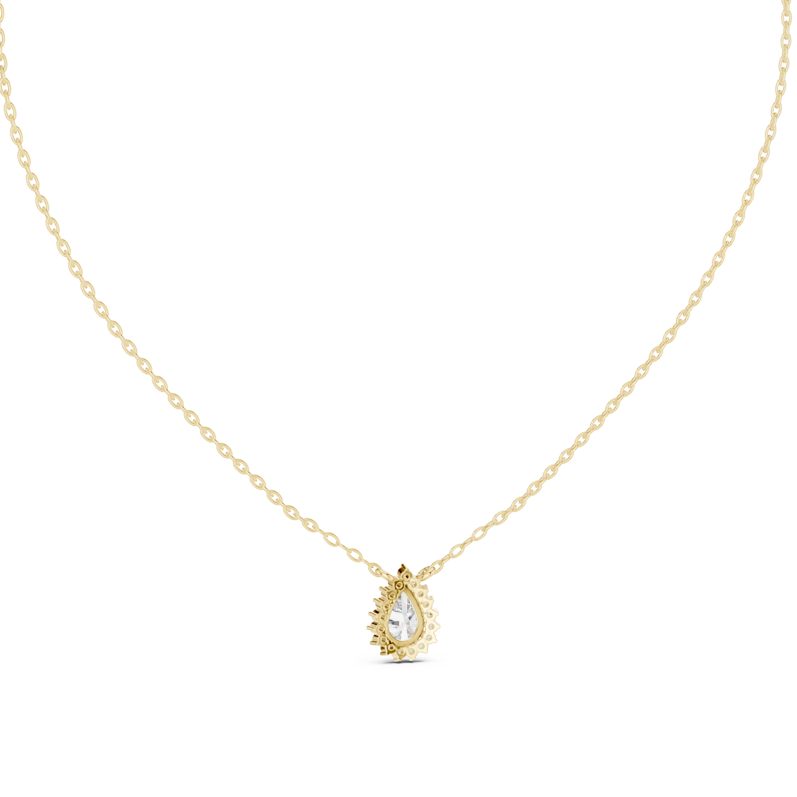 Elegant pear cut halo diamond pendant in gold with lab grown diamonds by Signora Jewels