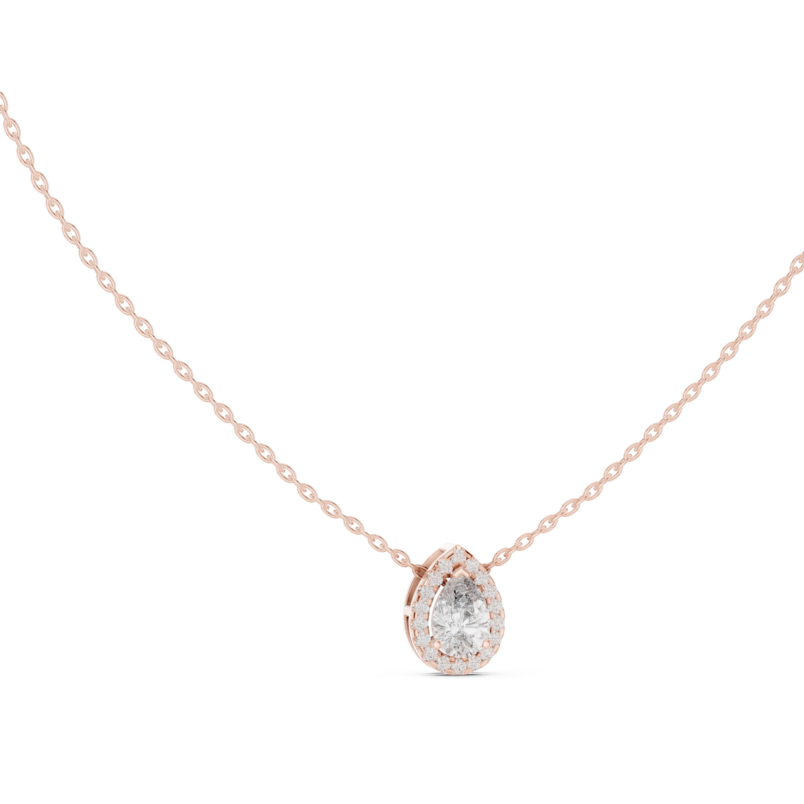 Elegant pear cut halo diamond pendant in gold with lab grown diamonds by Signora Jewels