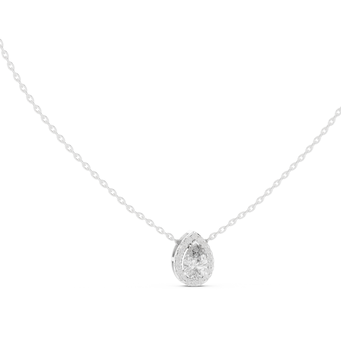 Elegant pear cut halo diamond pendant in gold with lab grown diamonds by Signora Jewels