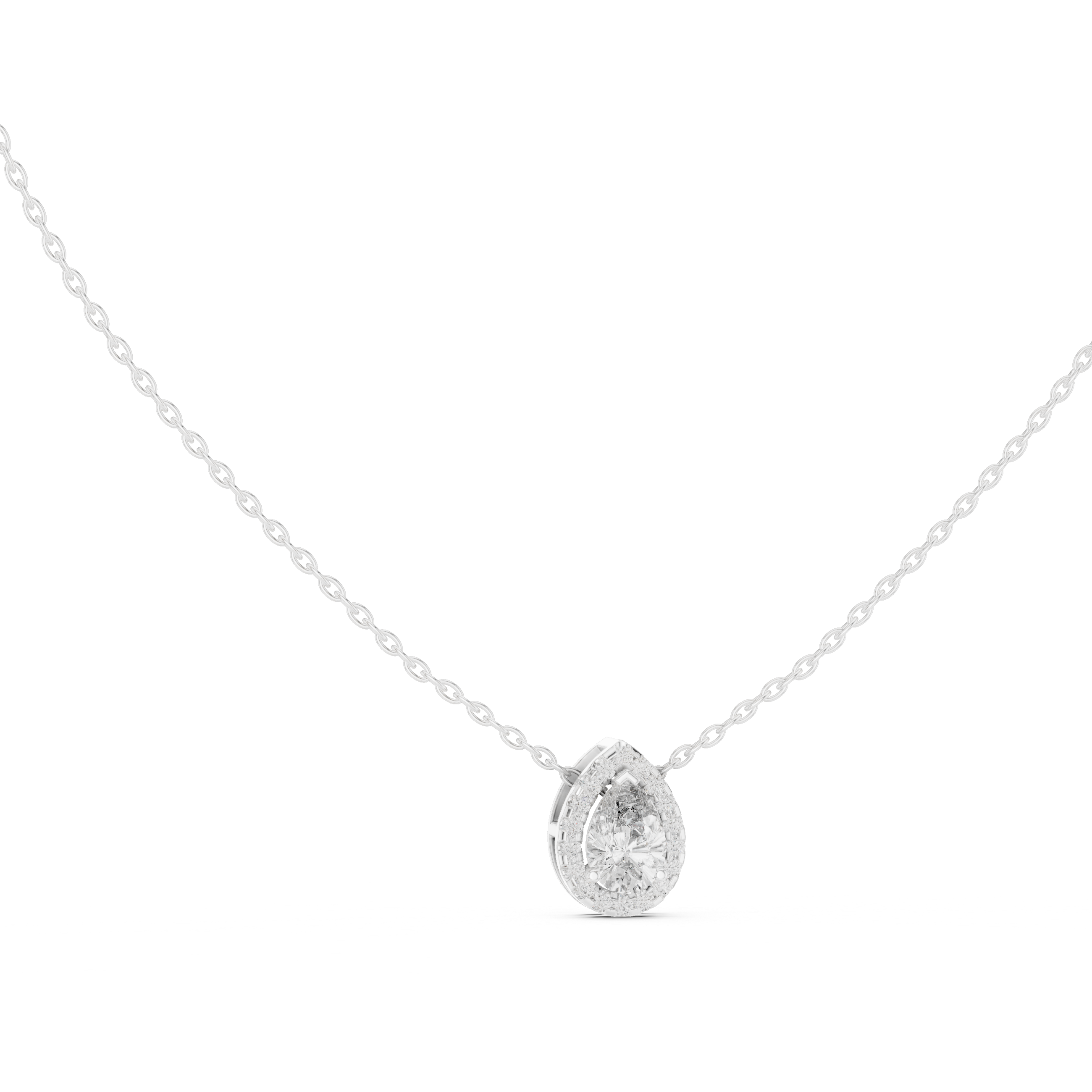 Elegant pear cut halo diamond pendant in gold with lab grown diamonds by Signora Jewels