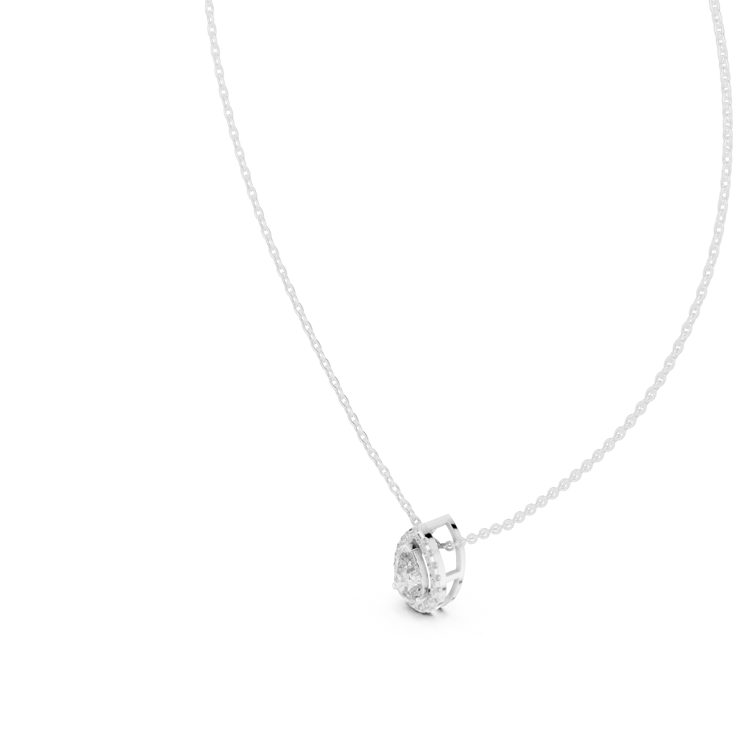Elegant pear cut halo diamond pendant in gold with lab grown diamonds by Signora Jewels