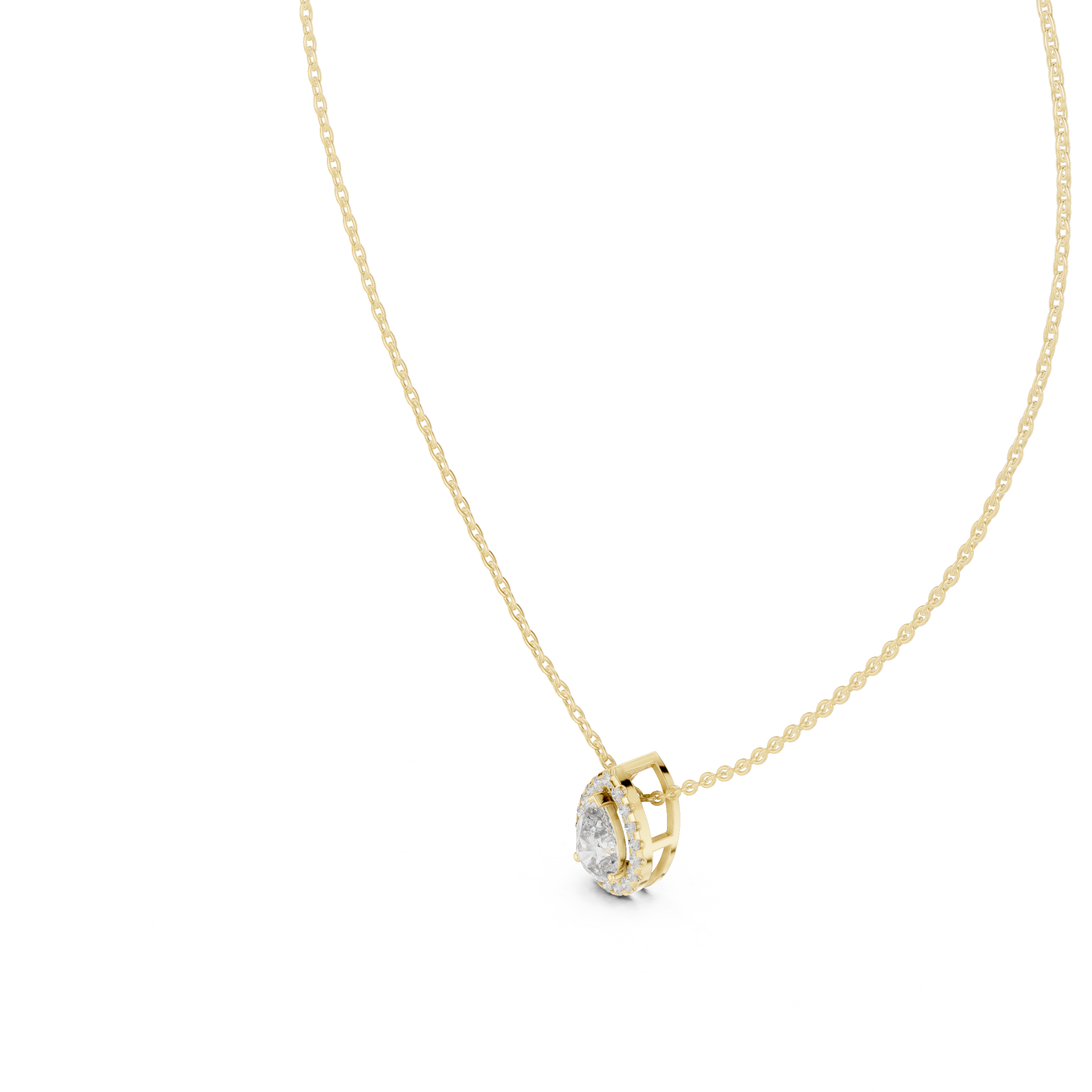 Elegant pear cut halo diamond pendant in gold with lab grown diamonds by Signora Jewels
