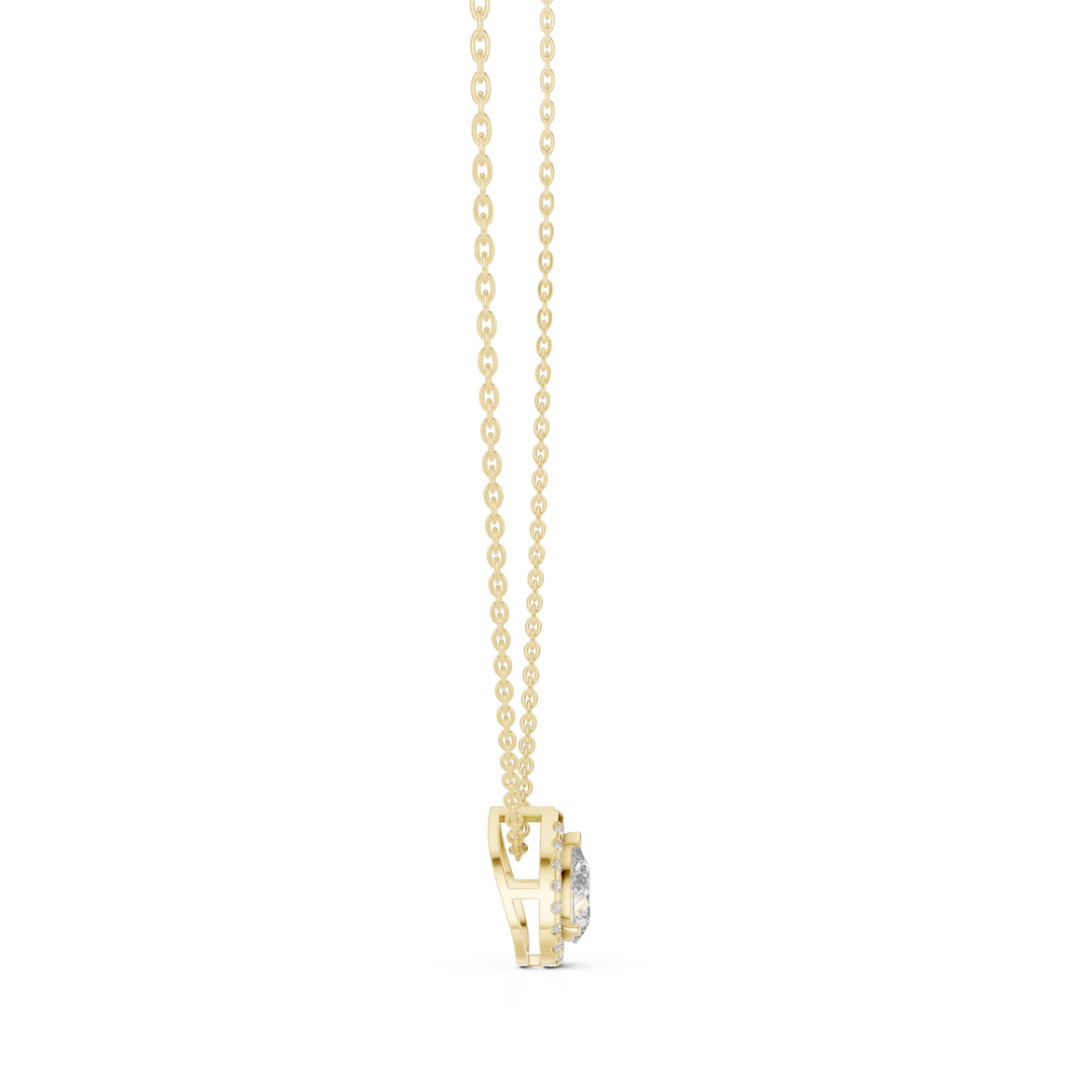 Elegant pear cut halo diamond pendant in gold with lab grown diamonds by Signora Jewels