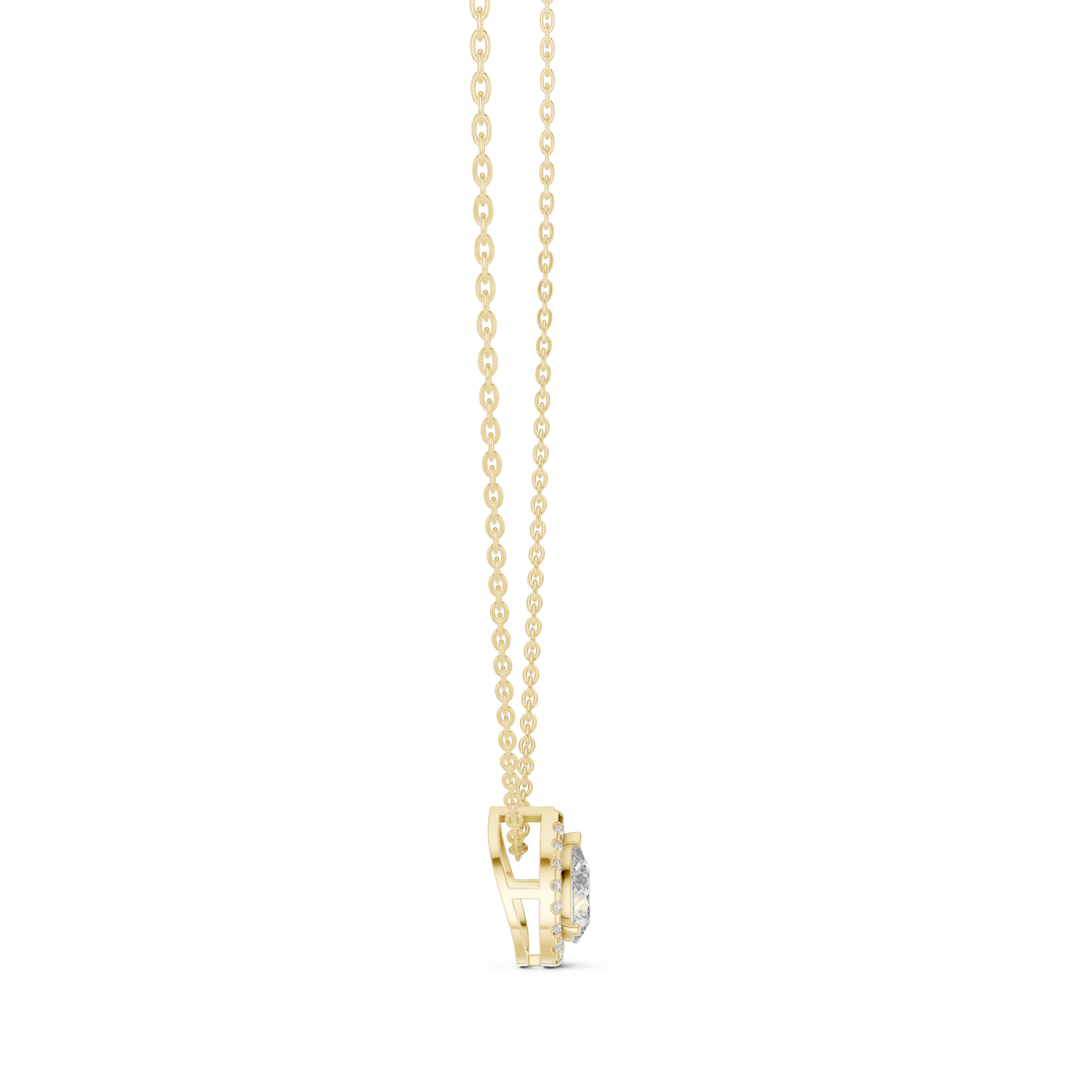 Elegant pear cut halo diamond pendant in gold with lab grown diamonds by Signora Jewels