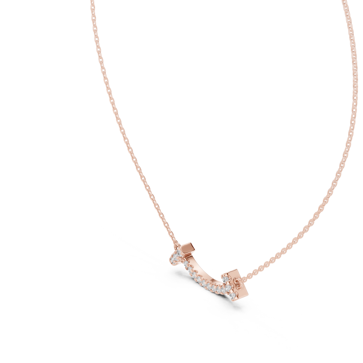 Minimal curved diamond bar pendant in gold with lab grown diamonds by Signora Jewels