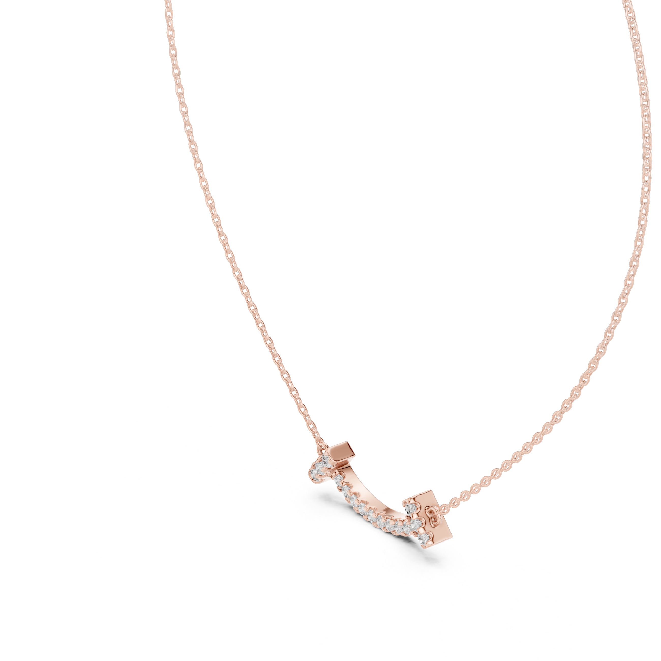 Minimal curved diamond bar pendant in gold with lab grown diamonds by Signora Jewels