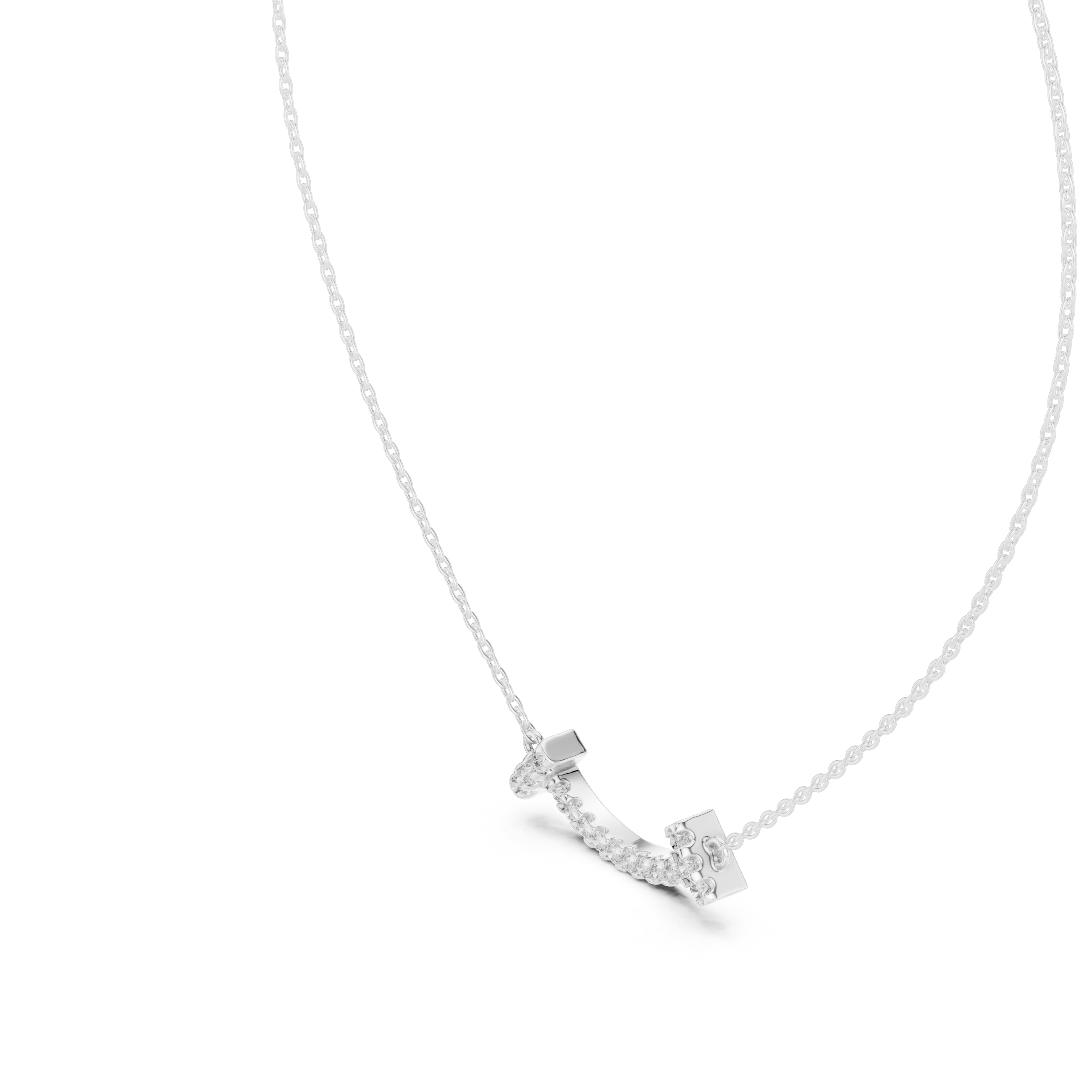 Minimal curved diamond bar pendant in gold with lab grown diamonds by Signora Jewels