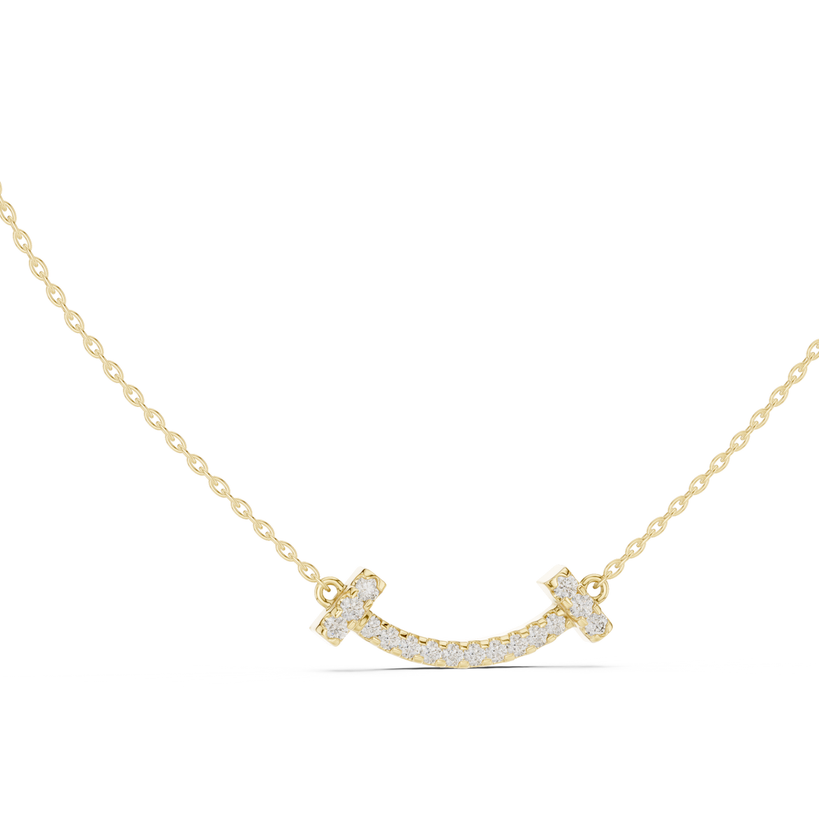 Minimal curved diamond bar pendant in gold with lab grown diamonds by Signora Jewels