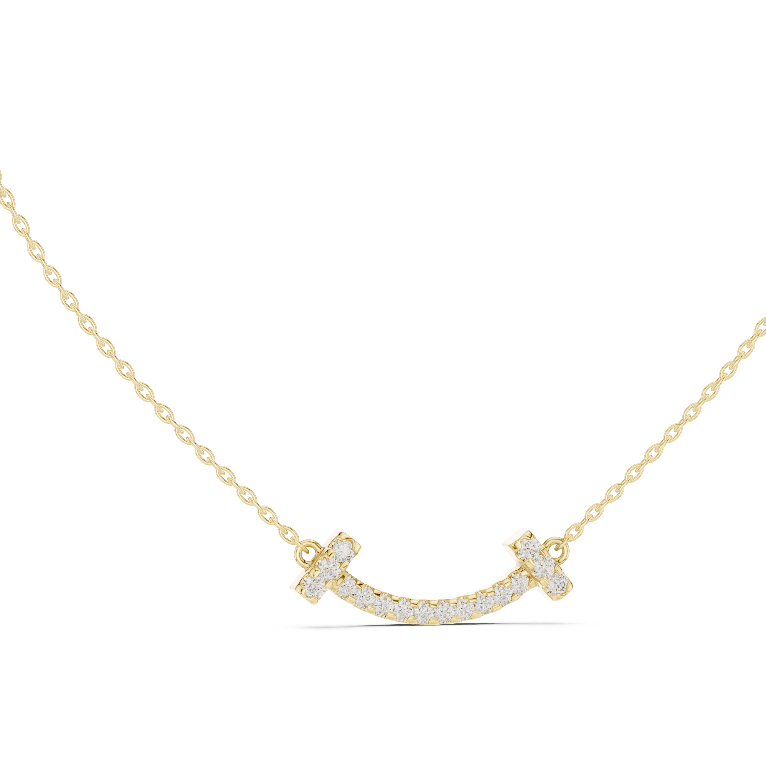 Minimal curved diamond bar pendant in gold with lab grown diamonds by Signora Jewels
