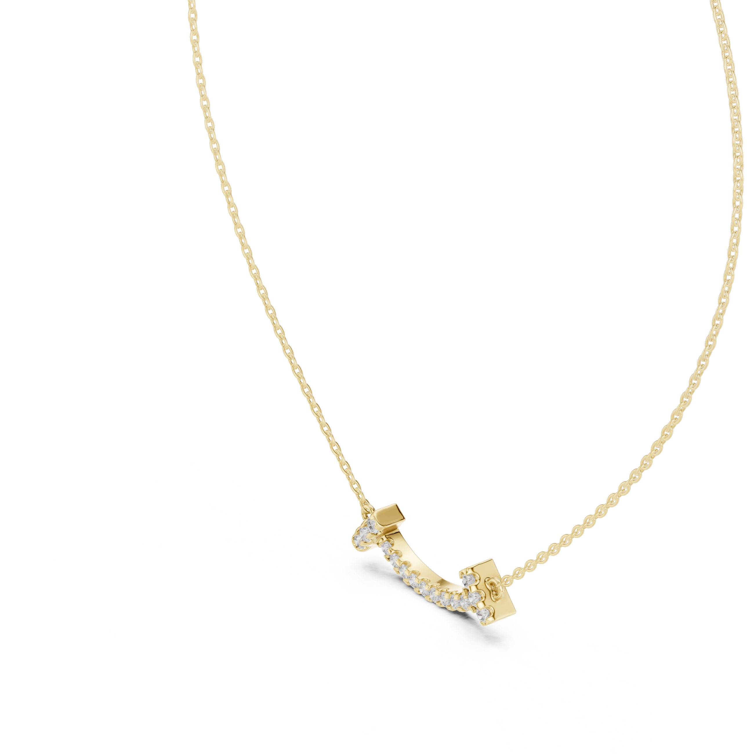 Minimal curved diamond bar pendant in gold with lab grown diamonds by Signora Jewels