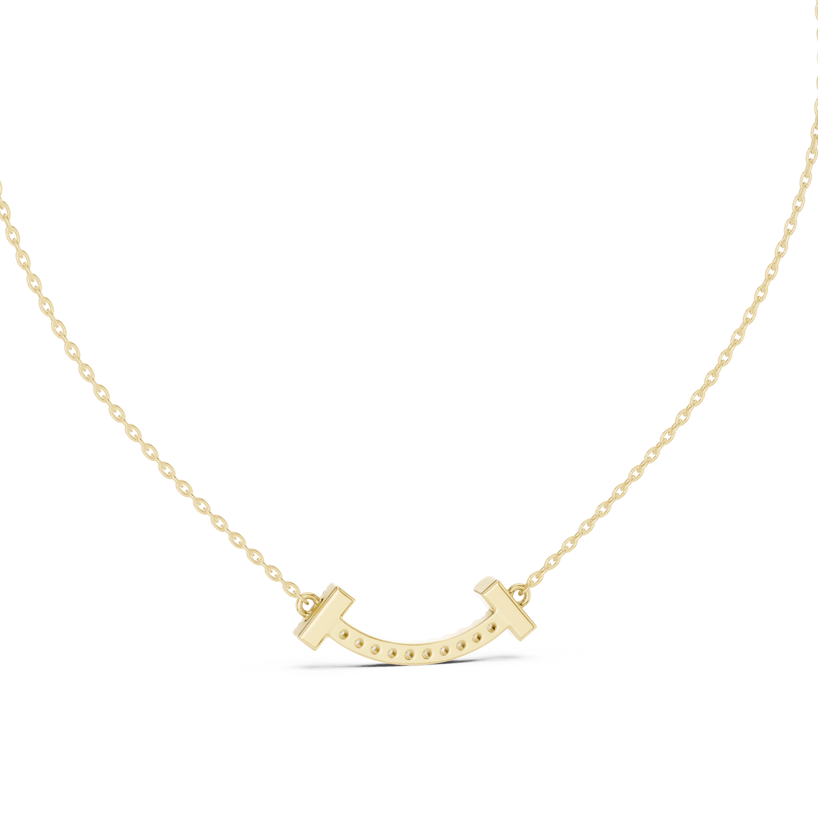 Minimal curved diamond bar pendant in gold with lab grown diamonds by Signora Jewels