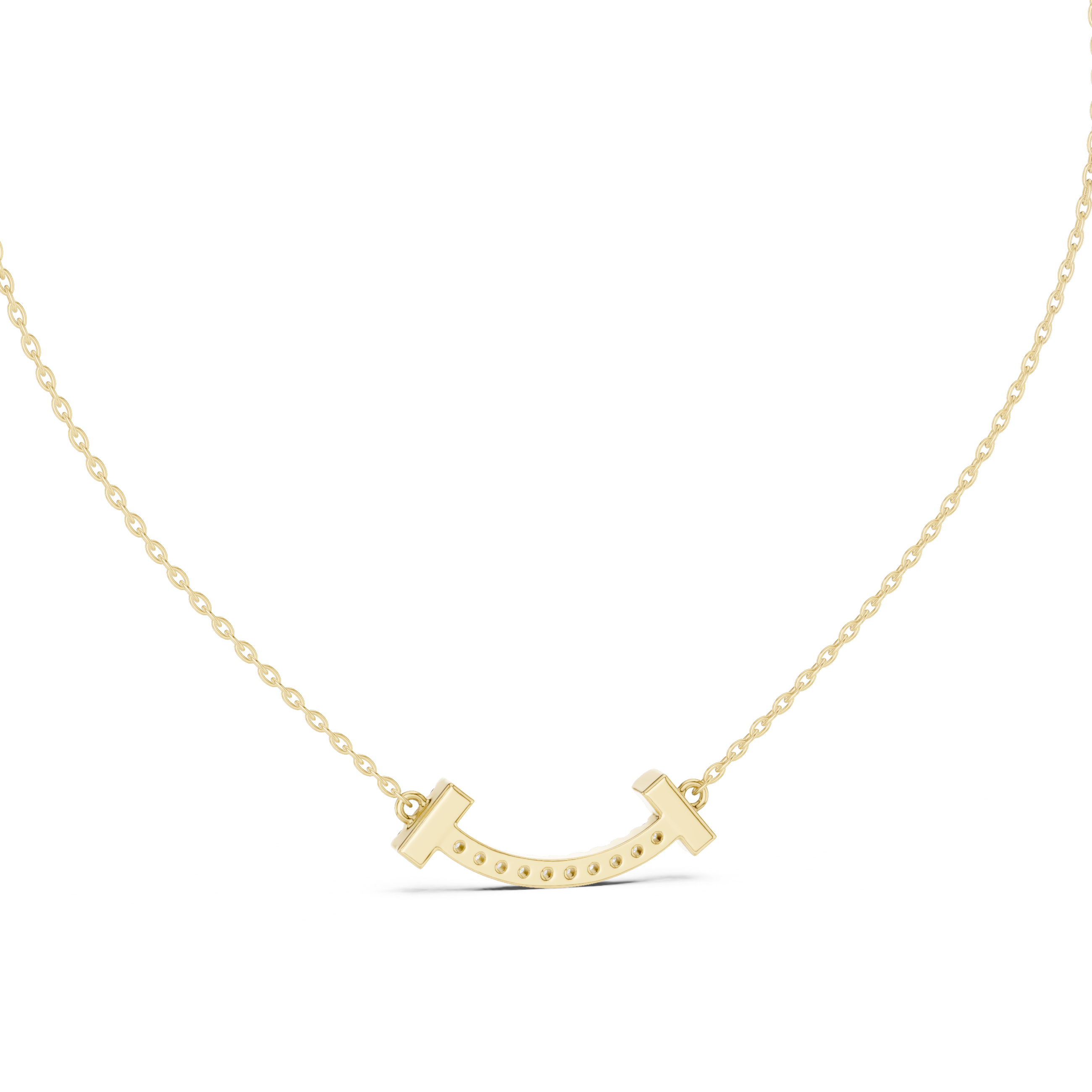 Minimal curved diamond bar pendant in gold with lab grown diamonds by Signora Jewels