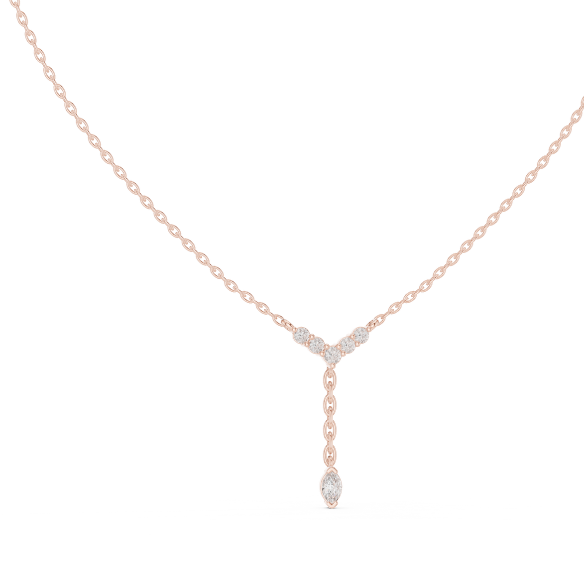 Minimal diamond drop pendant in gold with marquise and round lab grown diamonds by Signora Jewels