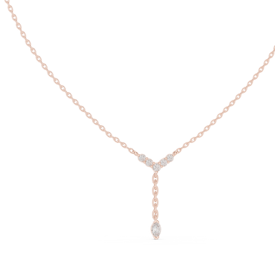 Minimal diamond drop pendant in gold with marquise and round lab grown diamonds by Signora Jewels