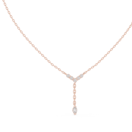 Minimal diamond drop pendant in gold with marquise and round lab grown diamonds by Signora Jewels