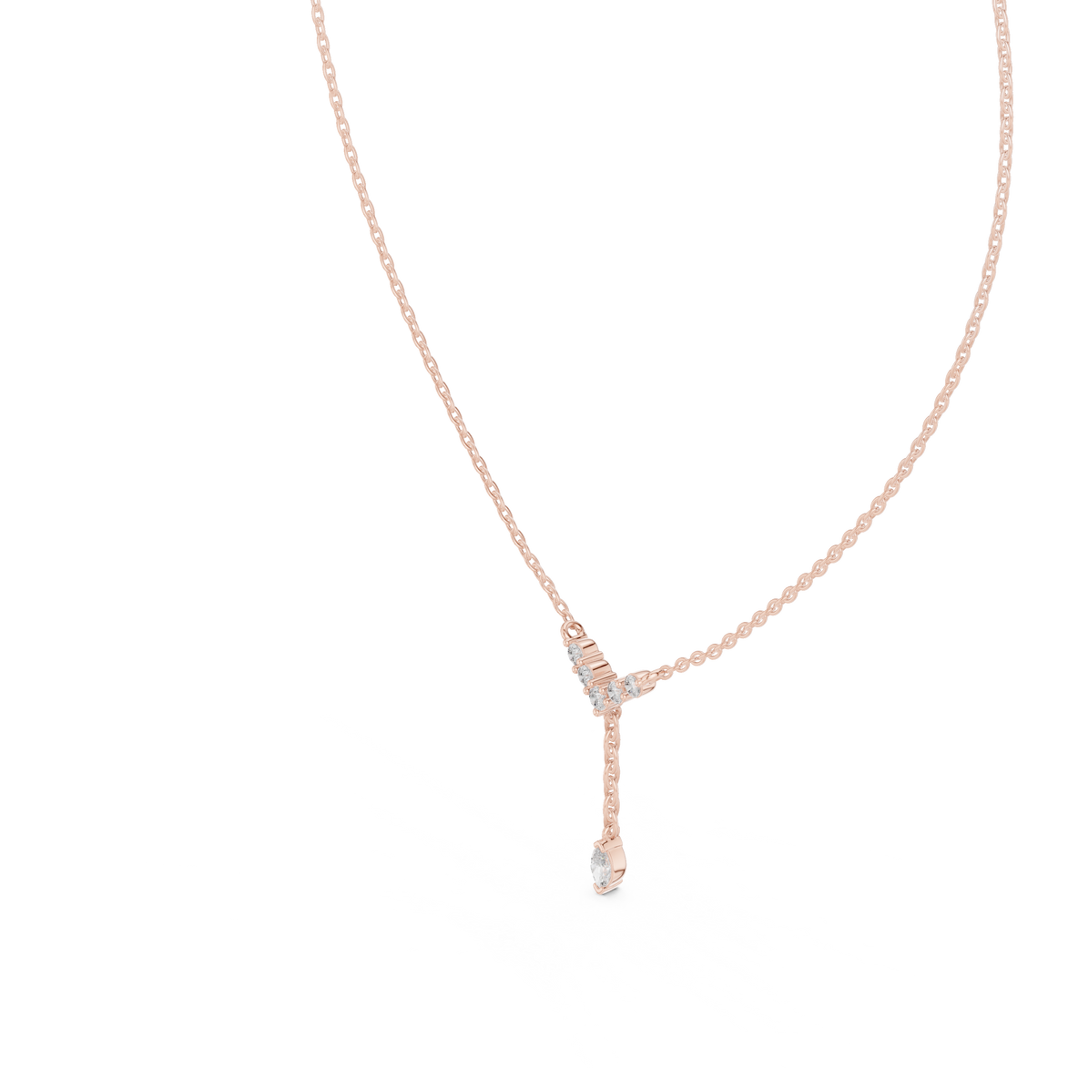 Minimal diamond drop pendant in gold with marquise and round lab grown diamonds by Signora Jewels
