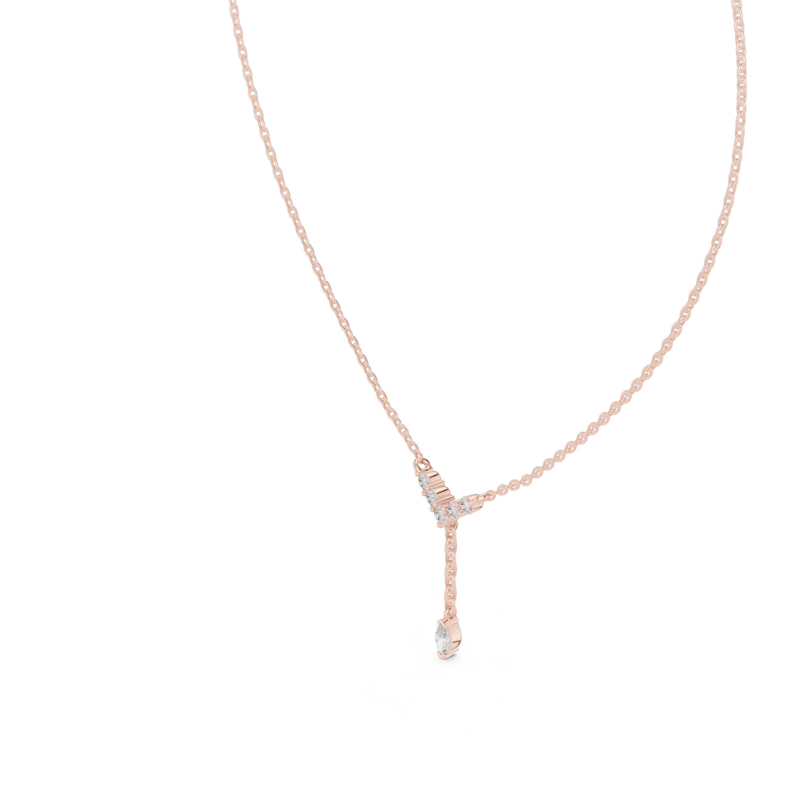 Minimal diamond drop pendant in gold with marquise and round lab grown diamonds by Signora Jewels
