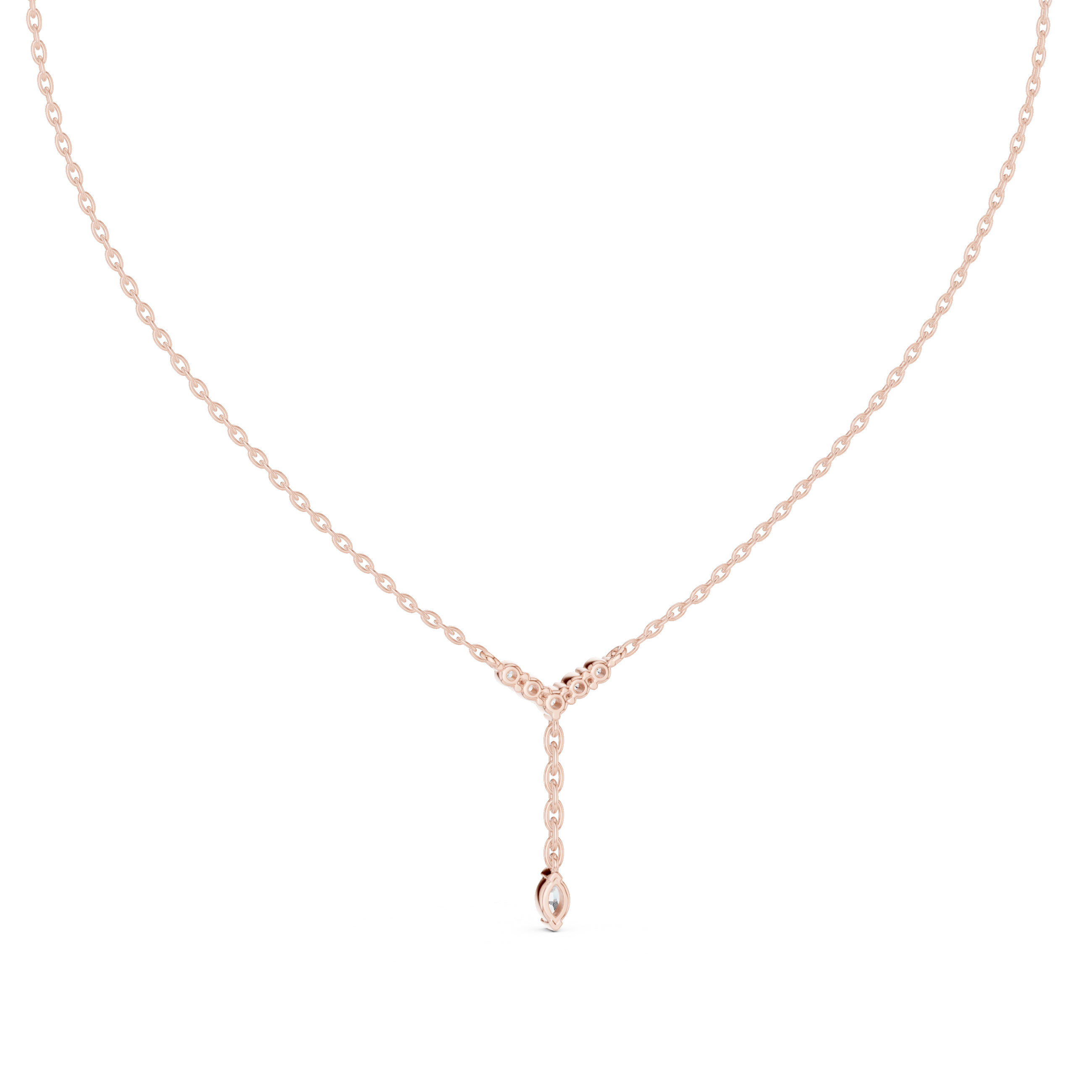 Minimal diamond drop pendant in gold with marquise and round lab grown diamonds by Signora Jewels