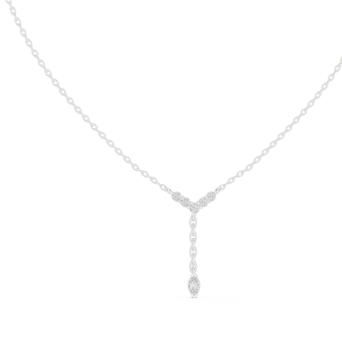 Minimal diamond drop pendant in gold with marquise and round lab grown diamonds by Signora Jewels